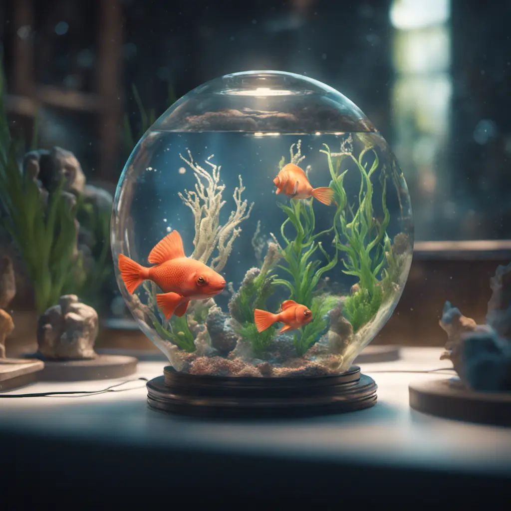 an aquarium with Ariel in a light bulb, perfect composition, 8k, HDR, Intricate Details, Masterpiece, Trending on Artstation, Epic, Cinematic Lighting, 3D Rendering, CryEngine, Unreal Engine, Dynamic Lighting