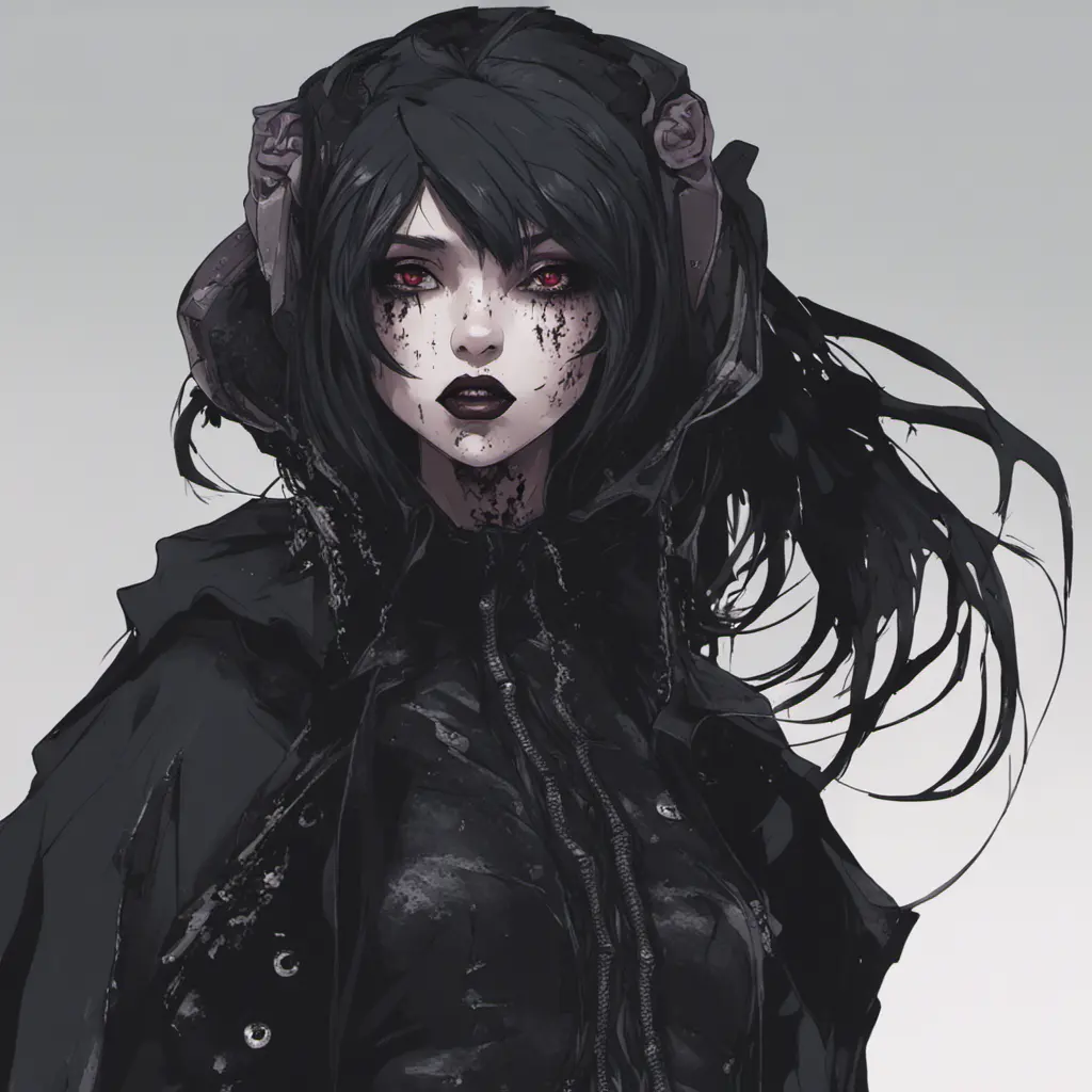 Goth woman in evil anime style, 8k, Dystopian, Dark