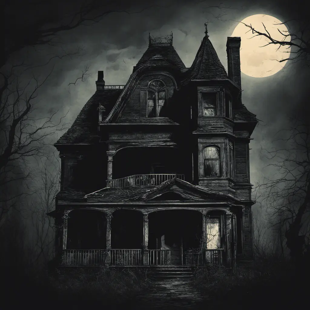 A terrifying atmosphere in a sinister house on a dark night, Horror, Dark, Terrifying