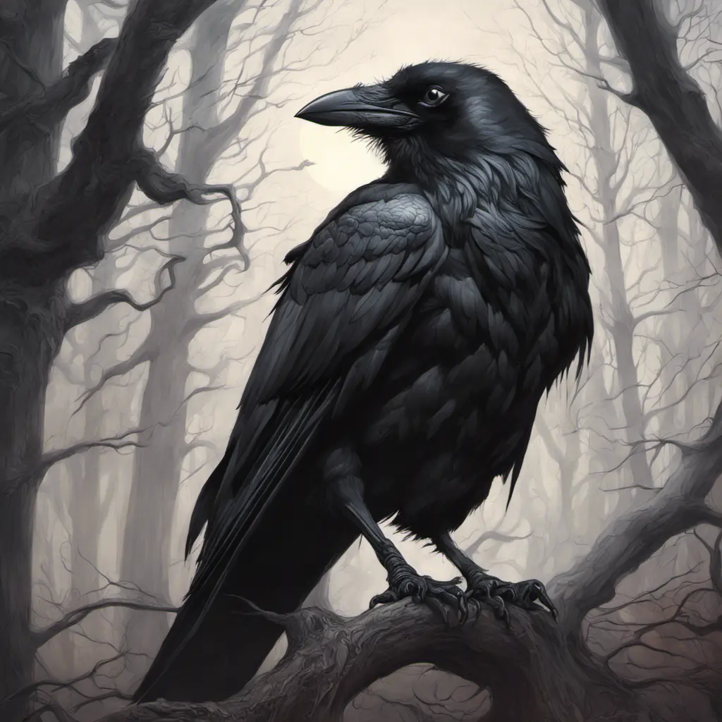 Crow in a haunted forest, Highly Detailed, Intricate, Gothic, Volumetric Lighting, Fantasy, Dark by Stanley Artgerm Lau