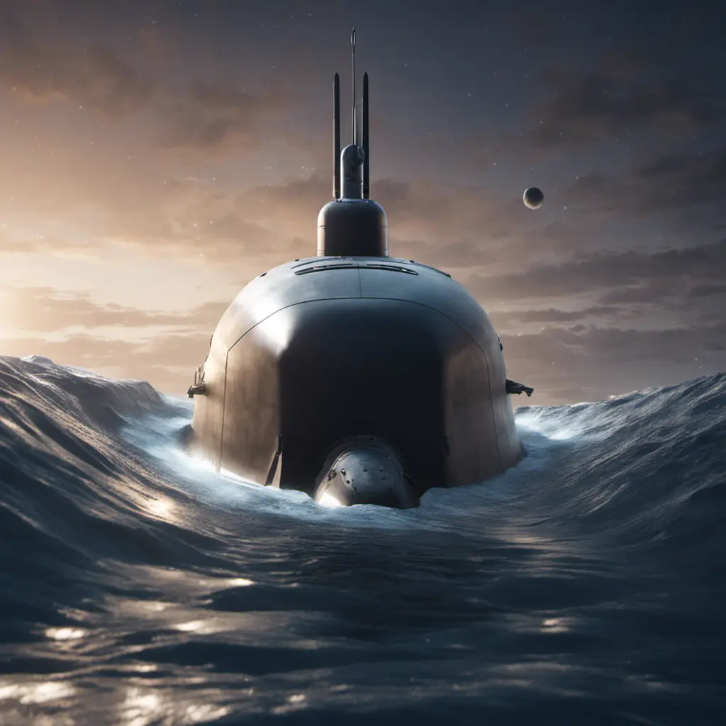 Ultra realistic photo of a highly advanced space faring submarine, 8k, Unreal Engine