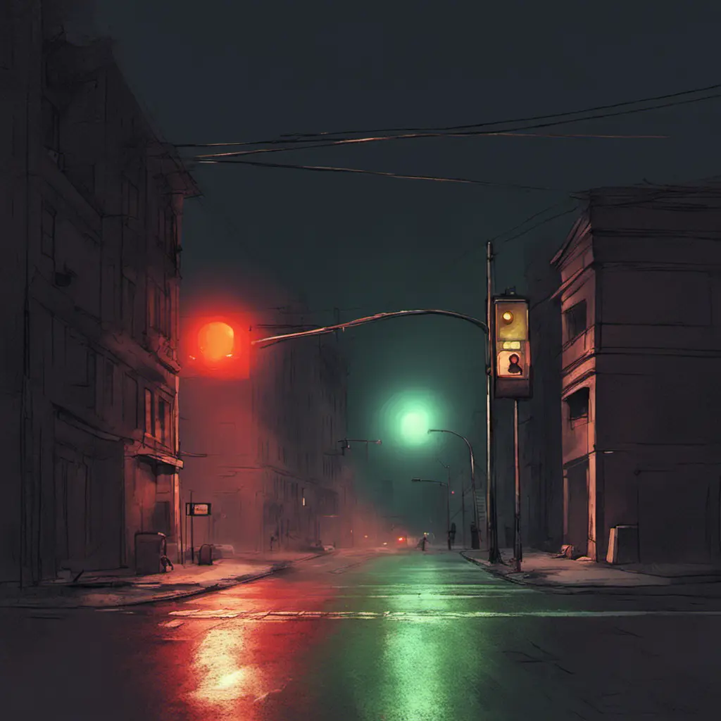 A simple bright trafficlight at a street corner at night, Dystopian, Digital Painting, Dark