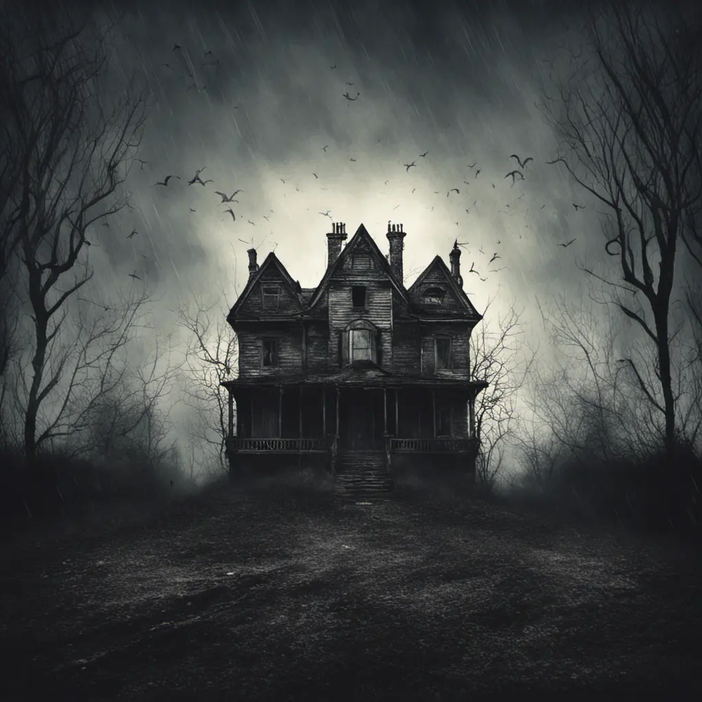 A terrifying atmosphere in a sinister house on a dark night, Horror, Dark, Terrifying