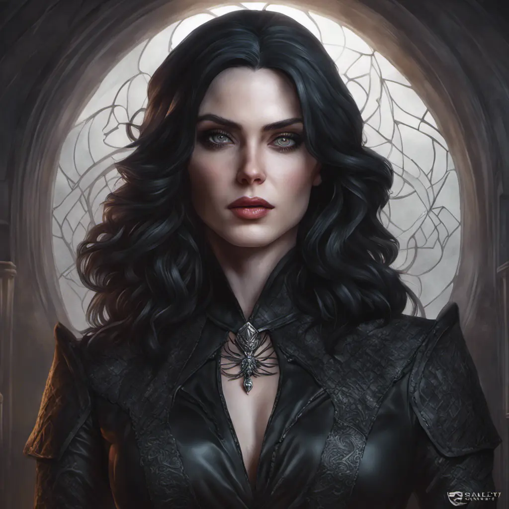 Alluring matte portrait of a beautiful Yennefer from the Witcher in the style of Stefan Kostic, 8k, Highly Detailed, Intricate, Half Body, Realistic, Sharp Focus, Volumetric Lighting, Fantasy, Elegant by Stanley Artgerm Lau, Greg Rutkowski