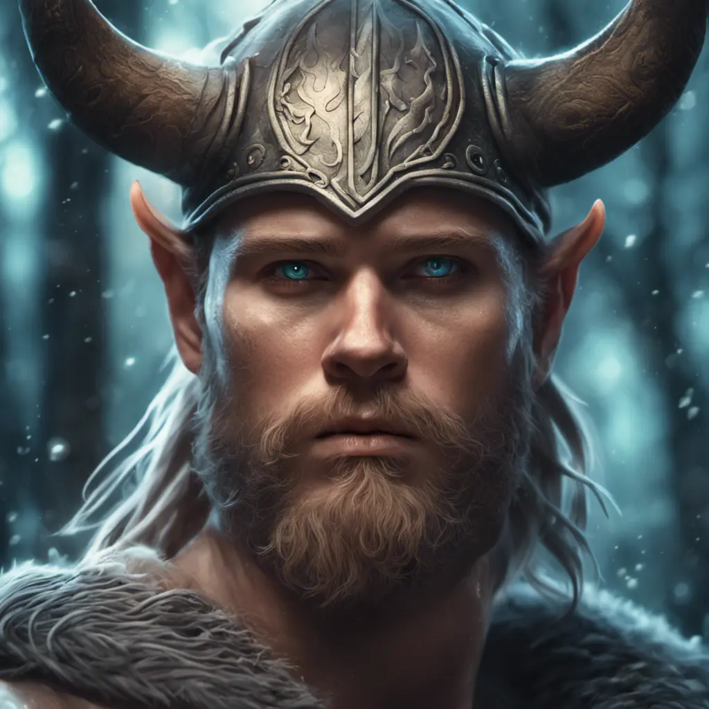 Closeup of a beautiful viking in a magical forest, 4k, Highly Detailed, Masterpiece, Pretty Face, Digital Illustration, Cinematic Lighting, Realistic, Sharp Focus, Centered, Beautifully Lit, Bioluminescent by Stanley Artgerm Lau