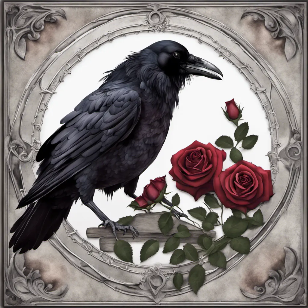 Gothic raven with roses, Award-Winning, Photo Realistic