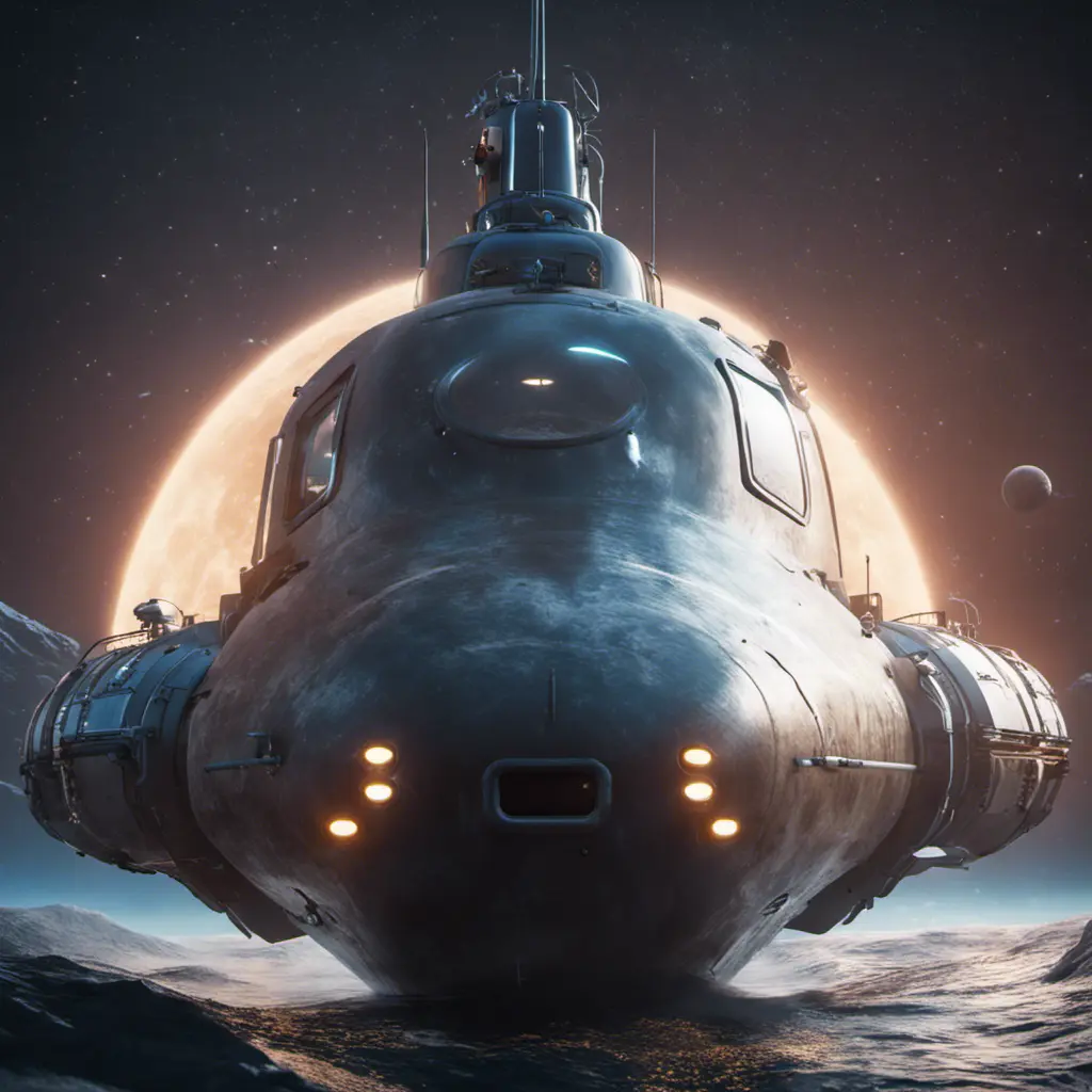 Ultra realistic photo of a highly advanced space faring submarine, 8k, Unreal Engine