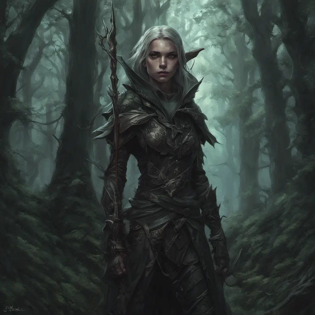 Elf hunter in a haunted forest, Highly Detailed, Intricate, Gothic, Volumetric Lighting, Fantasy, Dark by Stanley Artgerm Lau