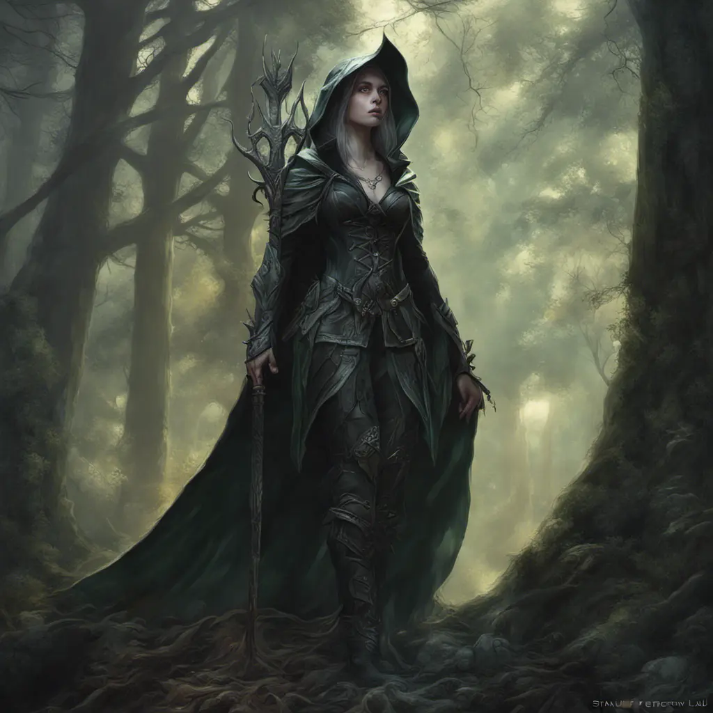 Elf hunter in a haunted forest, Highly Detailed, Intricate, Gothic, Volumetric Lighting, Fantasy, Dark by Stanley Artgerm Lau