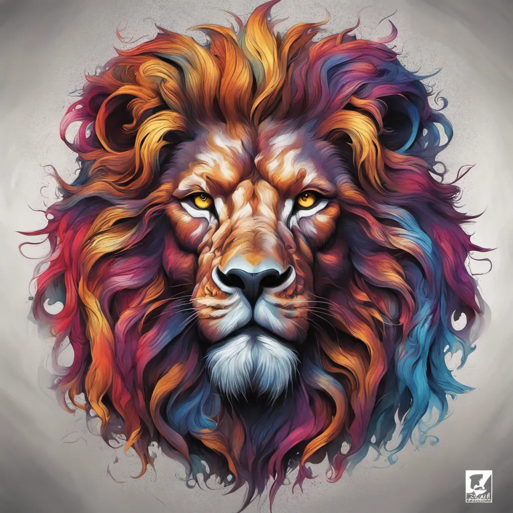 Lion, Highly Detailed, Intricate, Gothic, Volumetric Lighting, Color Splash, Vibrant Colors, Ink Art, Fantasy, Dark by Stanley Artgerm Lau