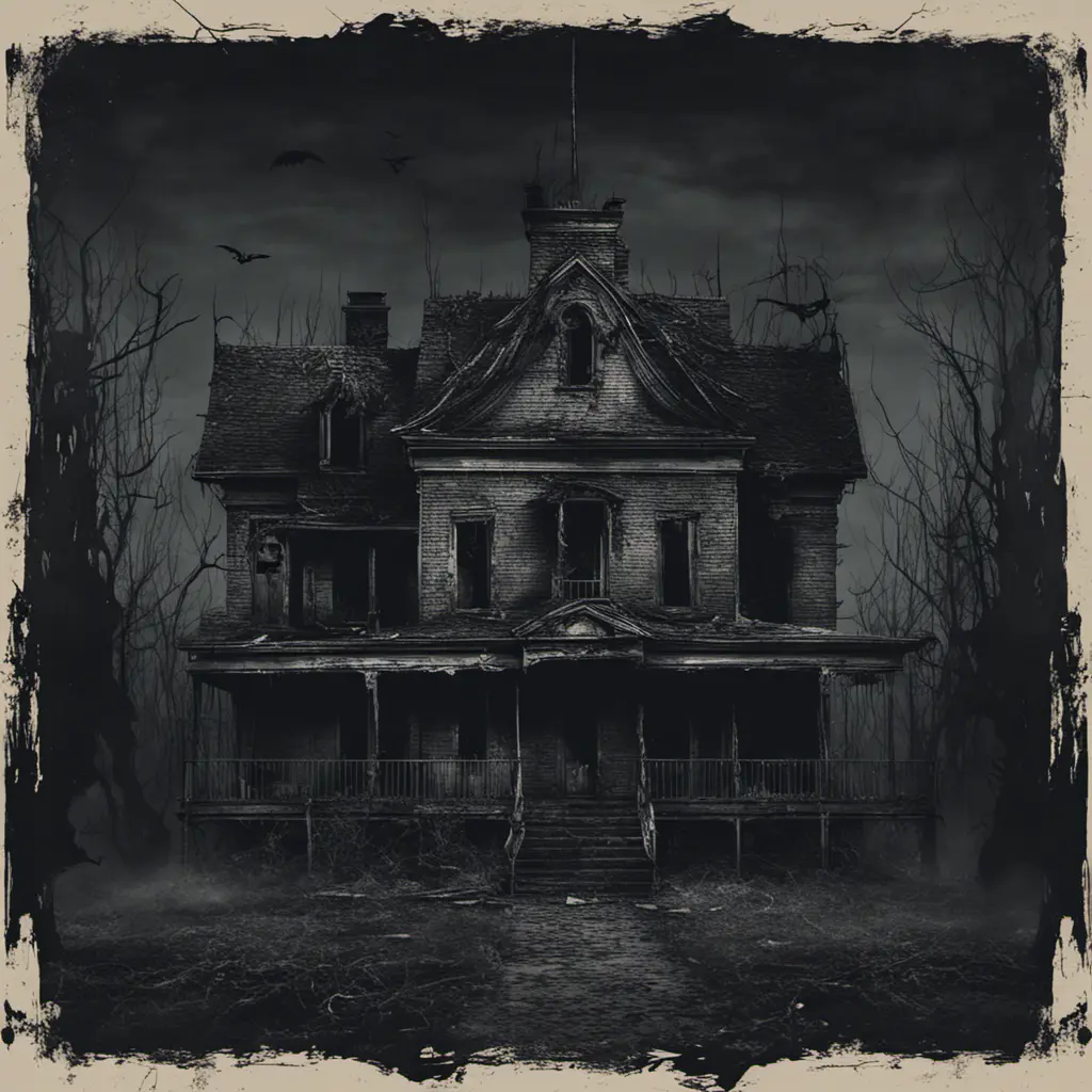 Haunted house with a terrifying atmosphere on a dark night, Dystopian, Dark