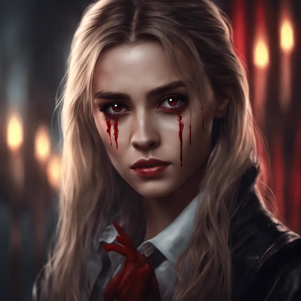 Beautiful girl in vampire academy with blood thirst eyes, 8k, Stunning, Digital Painting, Cinematic Lighting, Sharp Focus, Fantasy, Hyper Realistic