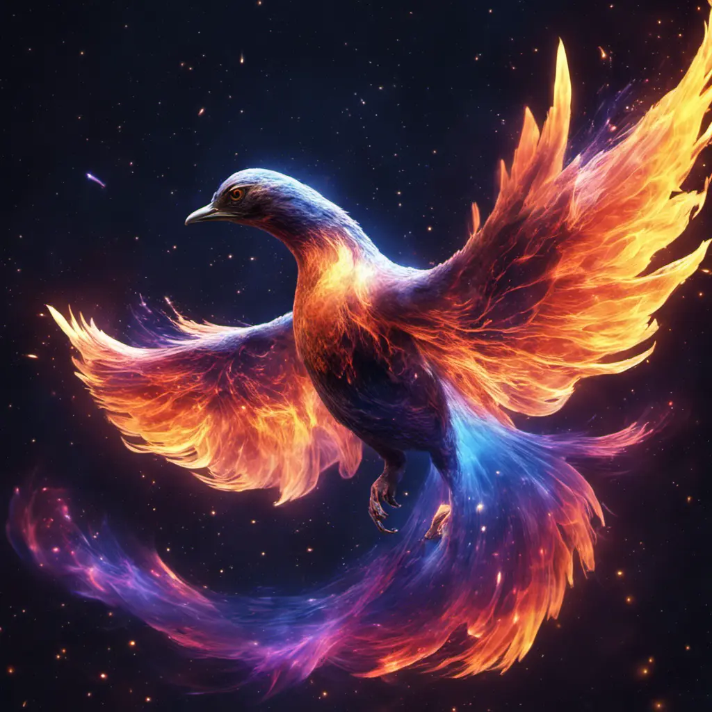 The Nebula Phoenix is a cosmic bird with wings that resemble swirling galaxies. Witness the physics of space and time as it flaps through the digital cosmos, Unreal Engine, Volumetric Lighting, Vibrant Colors