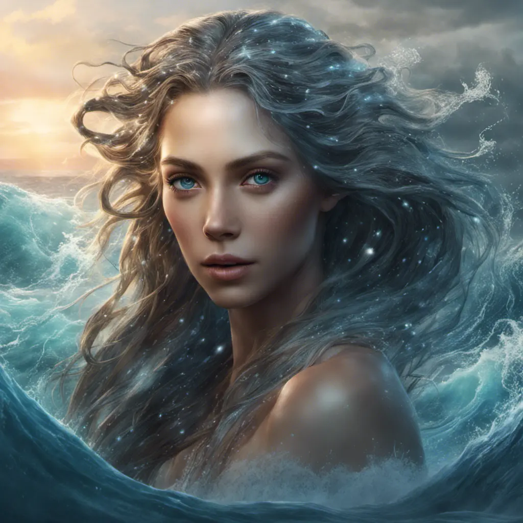 "magical ocean goddess", water, spray, waves, flowing hair, head and shoulders portrait, finely drawn eyes, 8k, Fantasy