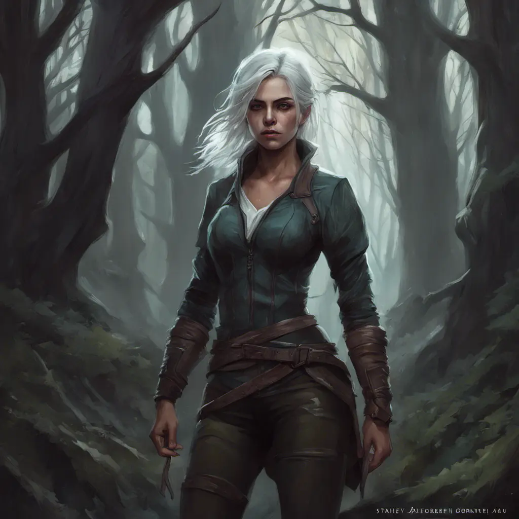 Ciri in a haunted forest, Highly Detailed, Intricate, Gothic, Volumetric Lighting, Fantasy, Dark by Stanley Artgerm Lau