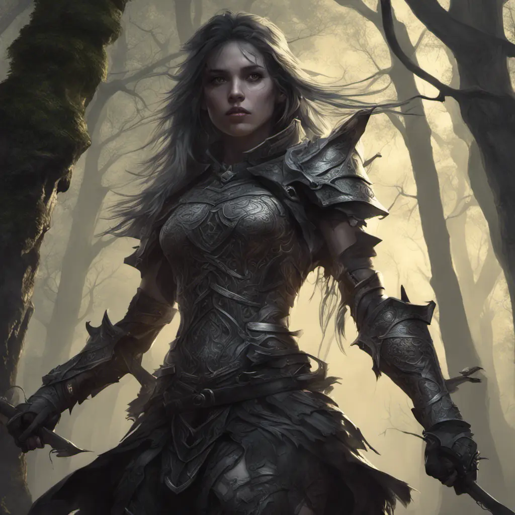 Female warrior in a haunted forest, Highly Detailed, Intricate, Gothic, Volumetric Lighting, Fantasy, Dark by Stanley Artgerm Lau