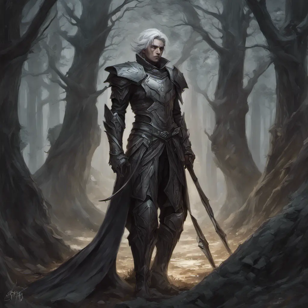 Ashen haired paladin in a haunted forest, Highly Detailed, Intricate, Gothic, Volumetric Lighting, Fantasy, Dark by Stanley Artgerm Lau