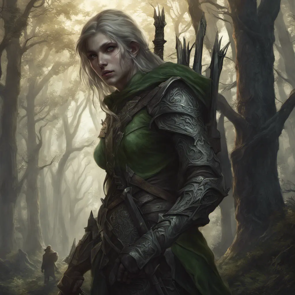 Elf hunter in a haunted forest, Highly Detailed, Intricate, Gothic, Volumetric Lighting, Fantasy, Dark by Stanley Artgerm Lau