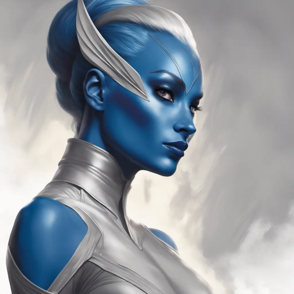 Alluring matte portrait of a beautiful Mystique from Xmen in the style of Stefan Kostic, 8k, Highly Detailed, Intricate, Half Body, Realistic, Sharp Focus, Volumetric Lighting, Fantasy, Elegant by Stanley Artgerm Lau, Greg Rutkowski