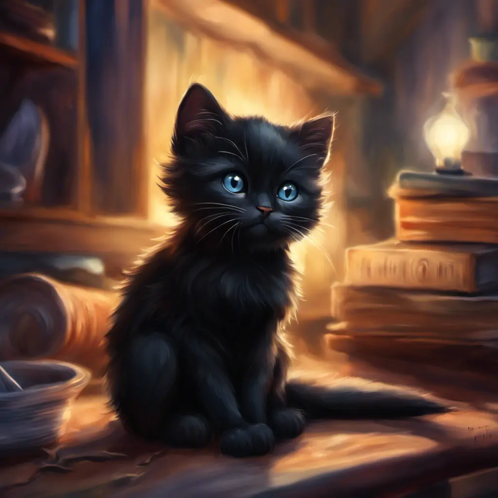 Epic shot of ultra detailed cute black baby cat in a wonderful cozy atmosphere, ultra inviting, luminous, evening atmosphere, little photorealistic, digital painting, sharp focus, ultra cozy and inviting, wish to be there. very detailed, arty, should rank high on youtube for a dream trip., Digital Painting, Sharp Focus