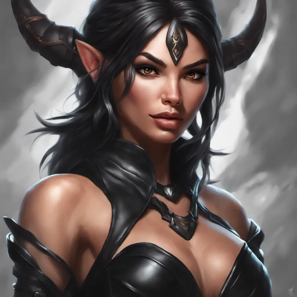 Alluring matte portrait of a beautiful Nidalee in black leather, 8k, Highly Detailed, Intricate, Half Body, Realistic, Sharp Focus, Volumetric Lighting, Fantasy, Elegant by Stanley Artgerm Lau, WLOP, Stefan Kostic