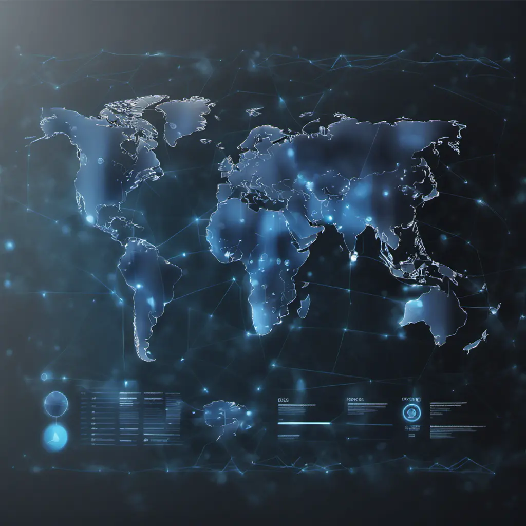 Modern digital world map on a dark high tech background, Matte