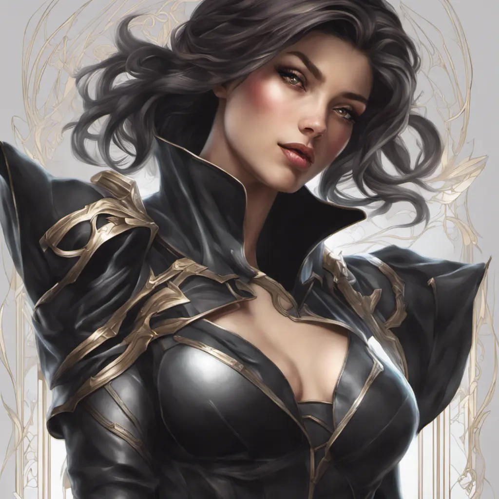 Alluring matte portrait of a beautiful Fiora wearing black leather, 8k, Highly Detailed, Intricate, Half Body, Realistic, Sharp Focus, Volumetric Lighting, Fantasy, Elegant by Stanley Artgerm Lau, Alphonse Mucha, WLOP, Stefan Kostic