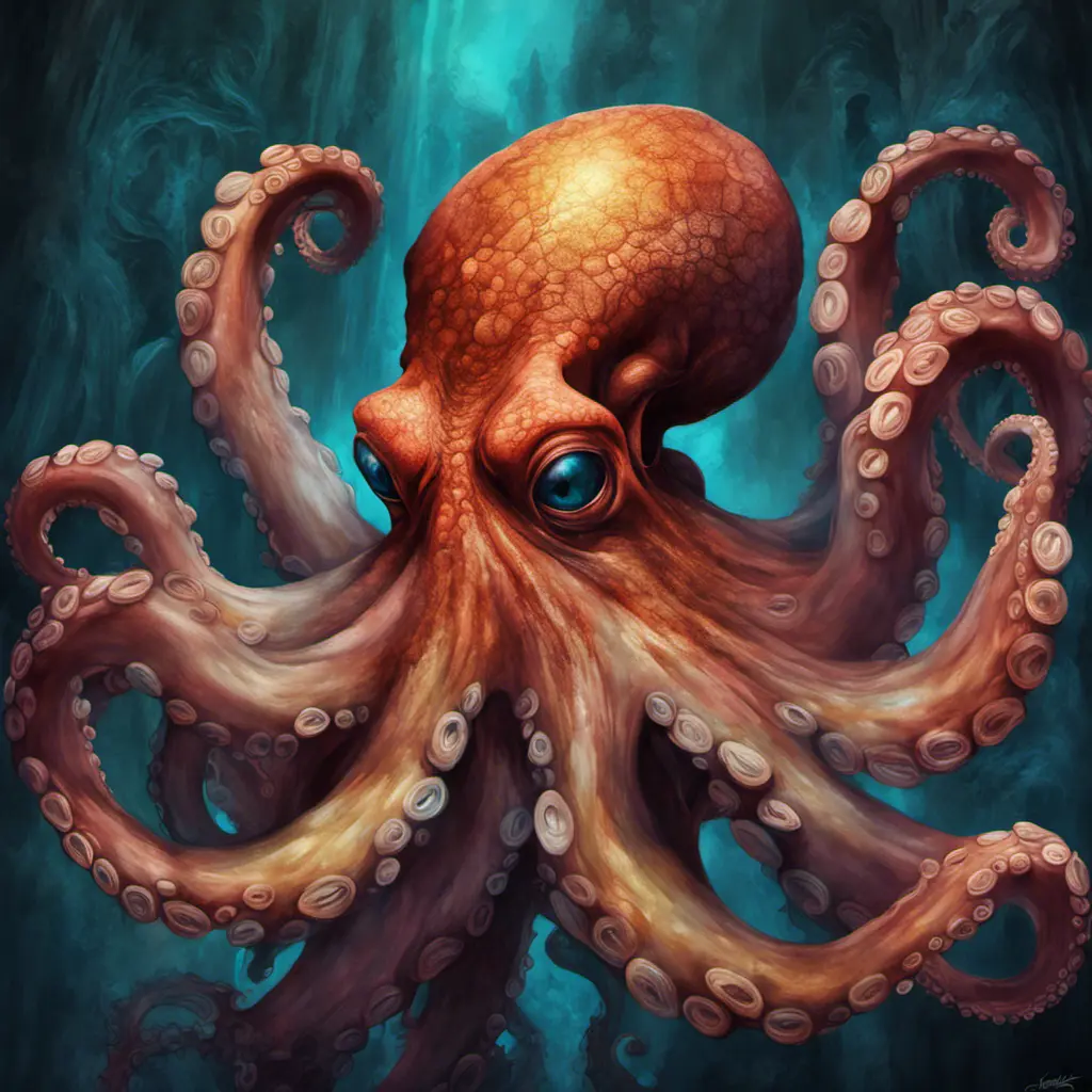 Octopus, Highly Detailed, Intricate, Gothic, Volumetric Lighting, Color Splash, Vibrant Colors, Ink Art, Fantasy, Dark by Stanley Artgerm Lau