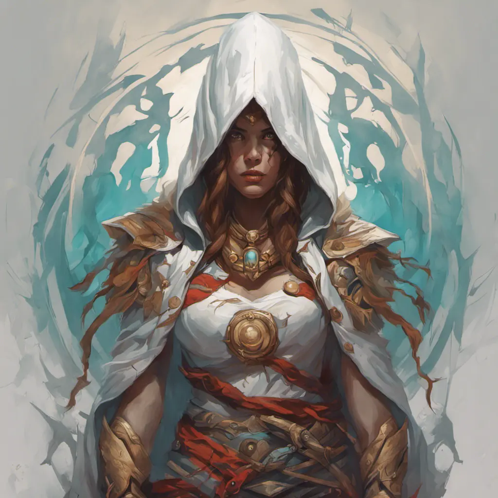 Kassandra white hooded assassin, Highly Detailed, Vibrant Colors, Ink Art, Fantasy, Dark by Peter Mohrbacher