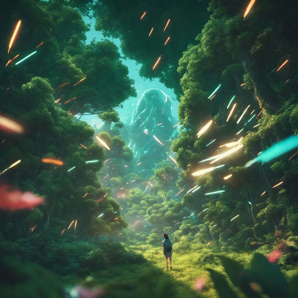 Studio ghibli, rocket explosion, jungle, solar, green technology, optimist future, 8k, Bokeh effect, Cinematic Lighting, Octane Render, Iridescence, Vibrant by Beeple, Dan Mumford, Greg Rutkowski, WLOP