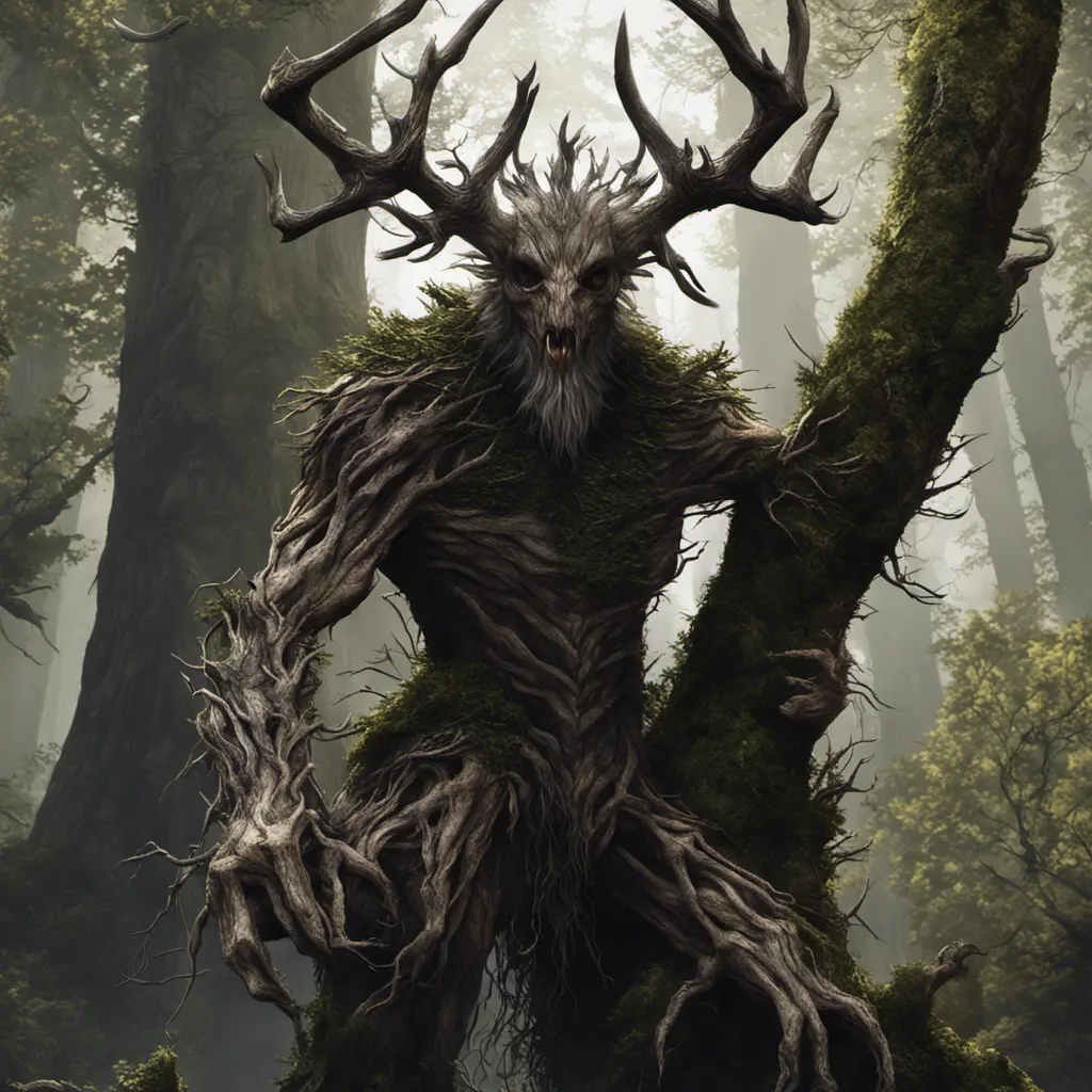 Leshen is a powerful, man-eating creature that dwells in the forests. It is a sorcerer with the ability to control the roots of the trees and use them to bind and capture its prey. The Leshen is ancient, with origins that are shrouded in mystery. , 8k, Gothic and Fantasy, Elden Ring, Photo Realistic, Dynamic Lighting