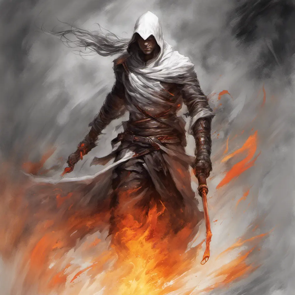 White Assassin emerging from a firey fog of battle, ink splash, Highly Detailed, Vibrant Colors, Ink Art, Fantasy, Dark by Stanley Artgerm Lau