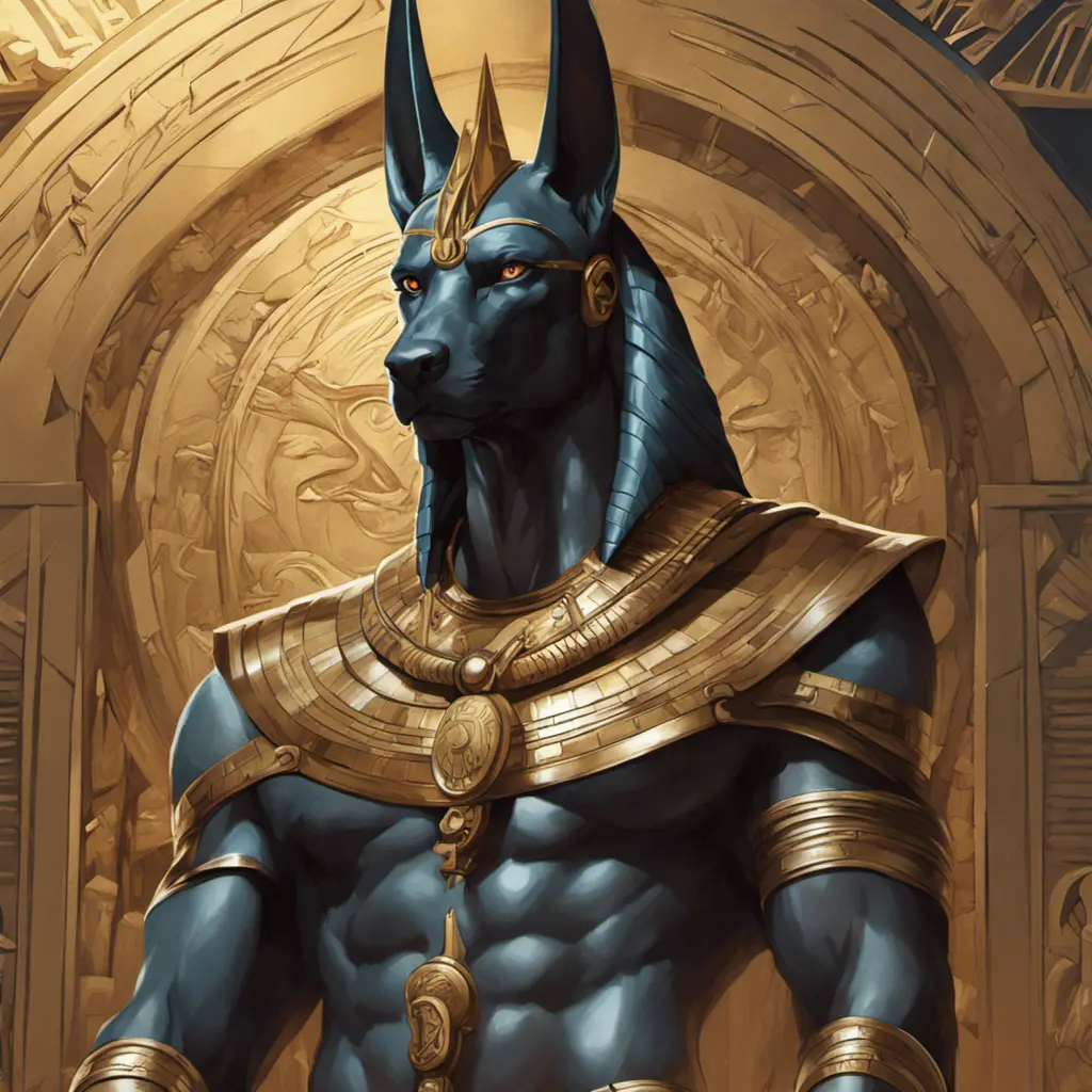 close up fierce looking egyptian god Anubis, 4k, Highly Detailed, Hyper Detailed, Powerful, Artstation, Vintage Illustration, Digital Painting, Sharp Focus, Smooth, Concept Art by Stanley Artgerm Lau, Alphonse Mucha, Greg Rutkowski