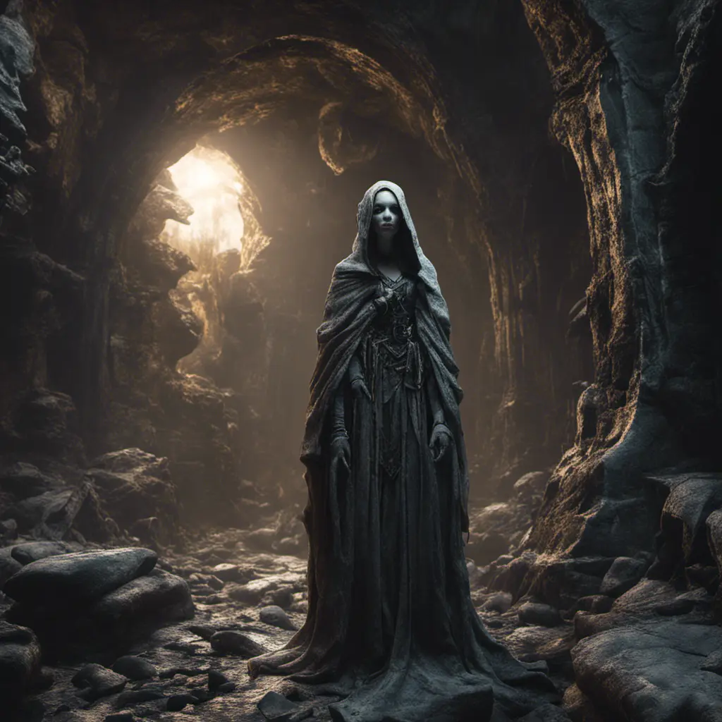 Shimmering ghost in an apocalyptic underground world, 8k, Gothic and Fantasy, Elden Ring, Photo Realistic, Dynamic Lighting by Greg Rutkowski