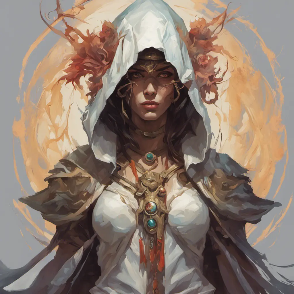 Kassandra white hooded assassin, Highly Detailed, Vibrant Colors, Ink Art, Fantasy, Dark by Peter Mohrbacher