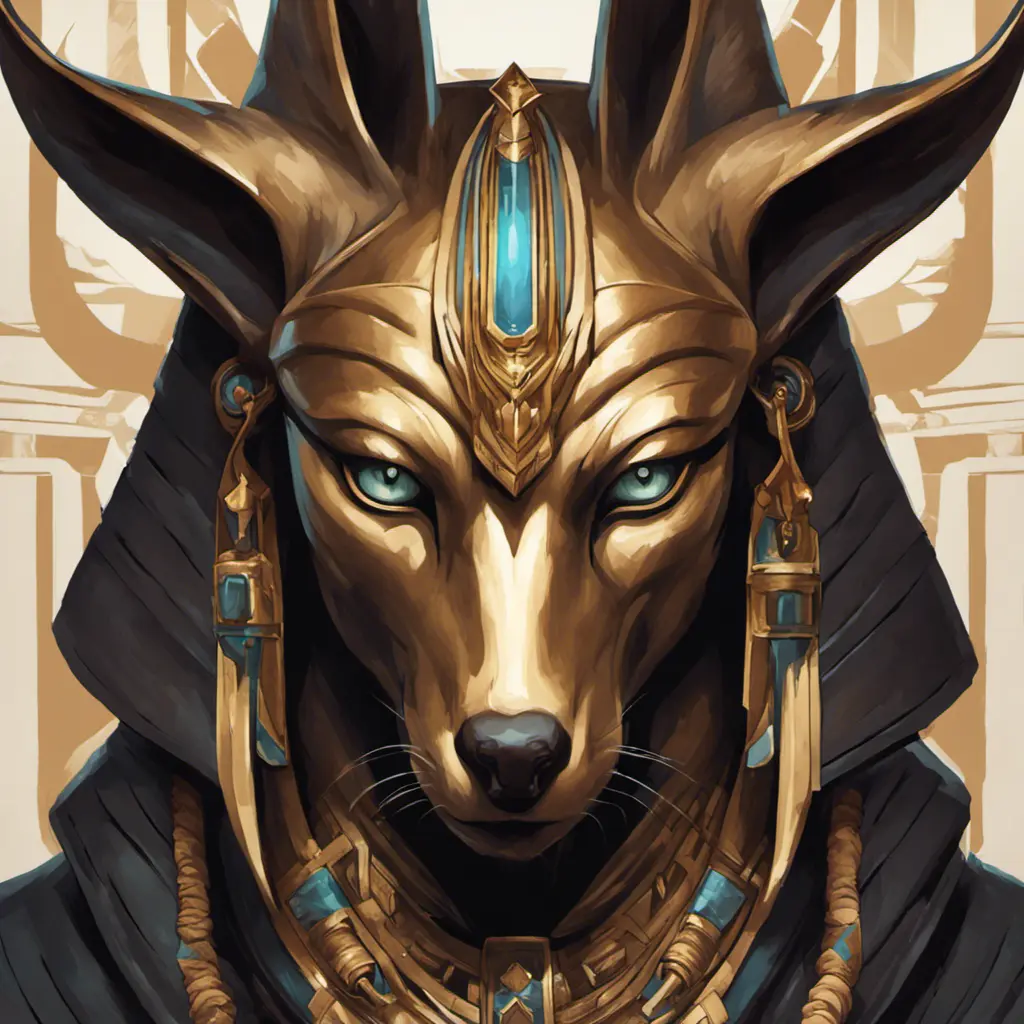 close up fierce looking egyptian god Anubis, 4k, Highly Detailed, Hyper Detailed, Powerful, Artstation, Vintage Illustration, Digital Painting, Sharp Focus, Smooth, Concept Art by Stanley Artgerm Lau, Alphonse Mucha, Greg Rutkowski