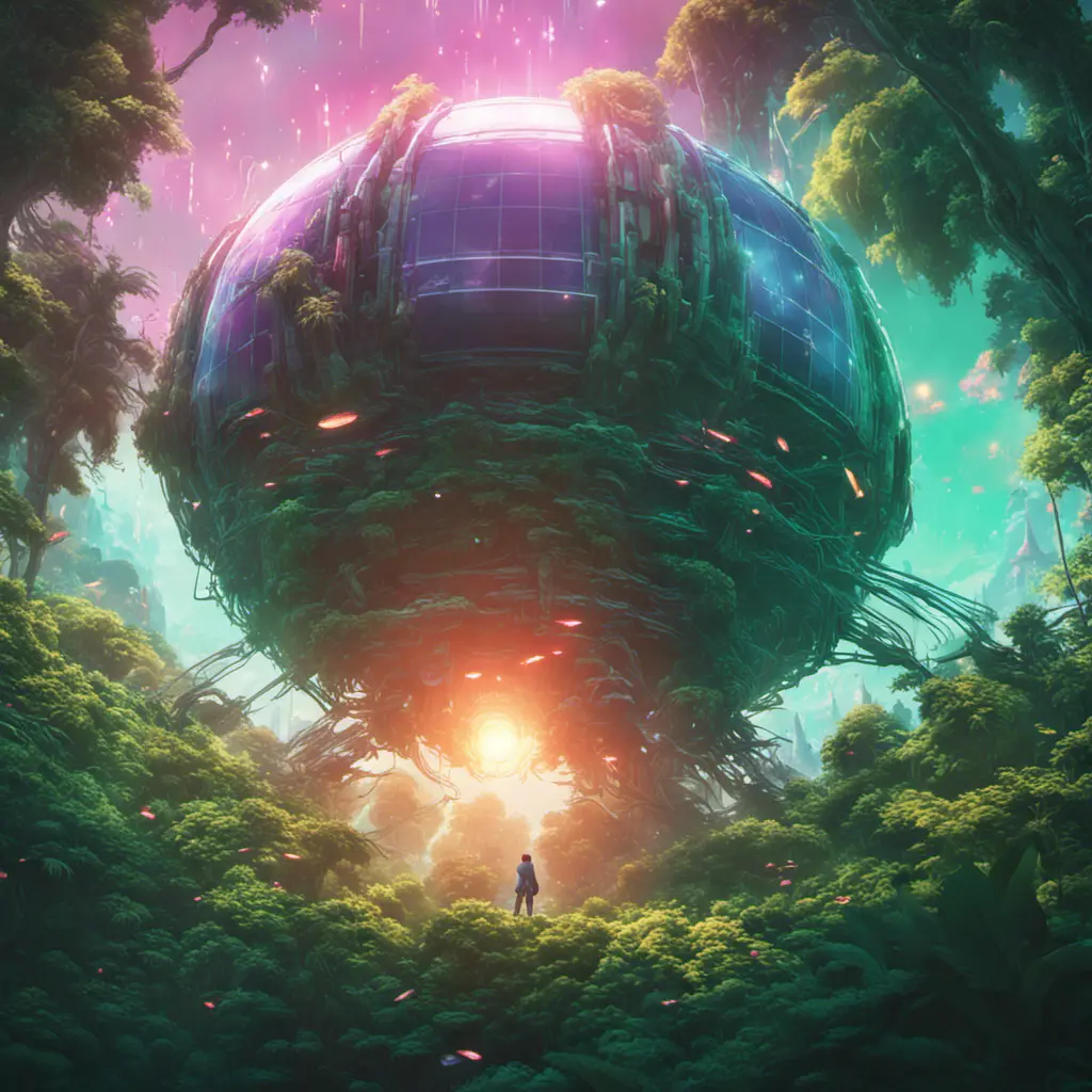 Studio ghibli, rocket explosion, jungle, solar, green technology, optimist future, 8k, Bokeh effect, Cinematic Lighting, Iridescence, Vibrant by Beeple, Dan Mumford, Greg Rutkowski, WLOP