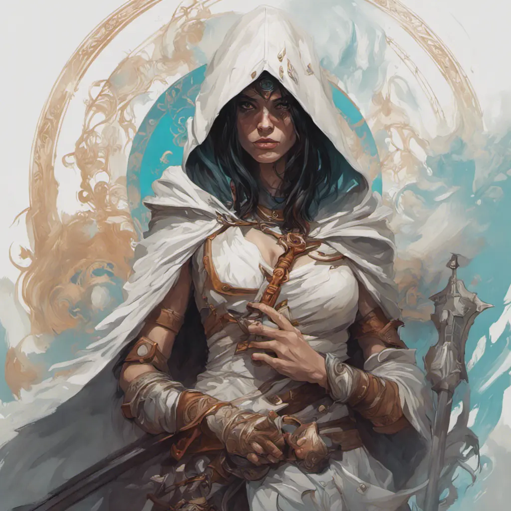 Kassandra white hooded assassin, Highly Detailed, Vibrant Colors, Ink Art, Fantasy, Dark by Peter Mohrbacher