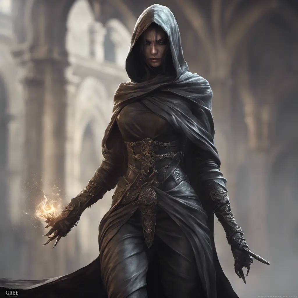 Veiled female wraith assassin, 8k, Gothic and Fantasy, Elden Ring, Photo Realistic, Dynamic Lighting by Stanley Artgerm Lau, Greg Rutkowski