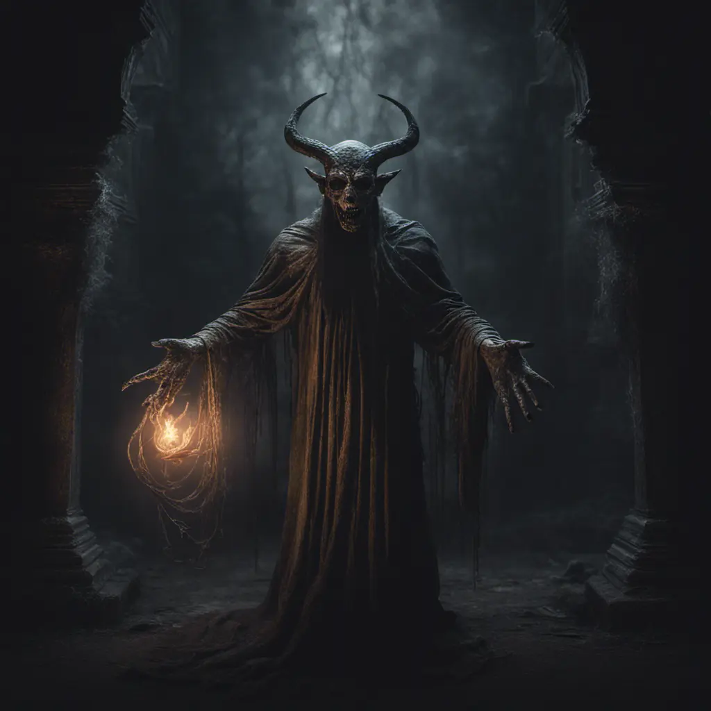 Tulpa Demon Occult Esoteric Mysticism Supernatural Fantasy Dark background Ghostly apparition Eerie atmosphere, 8k, Gothic and Fantasy, Elden Ring, Photo Realistic, Dynamic Lighting by Greg Rutkowski