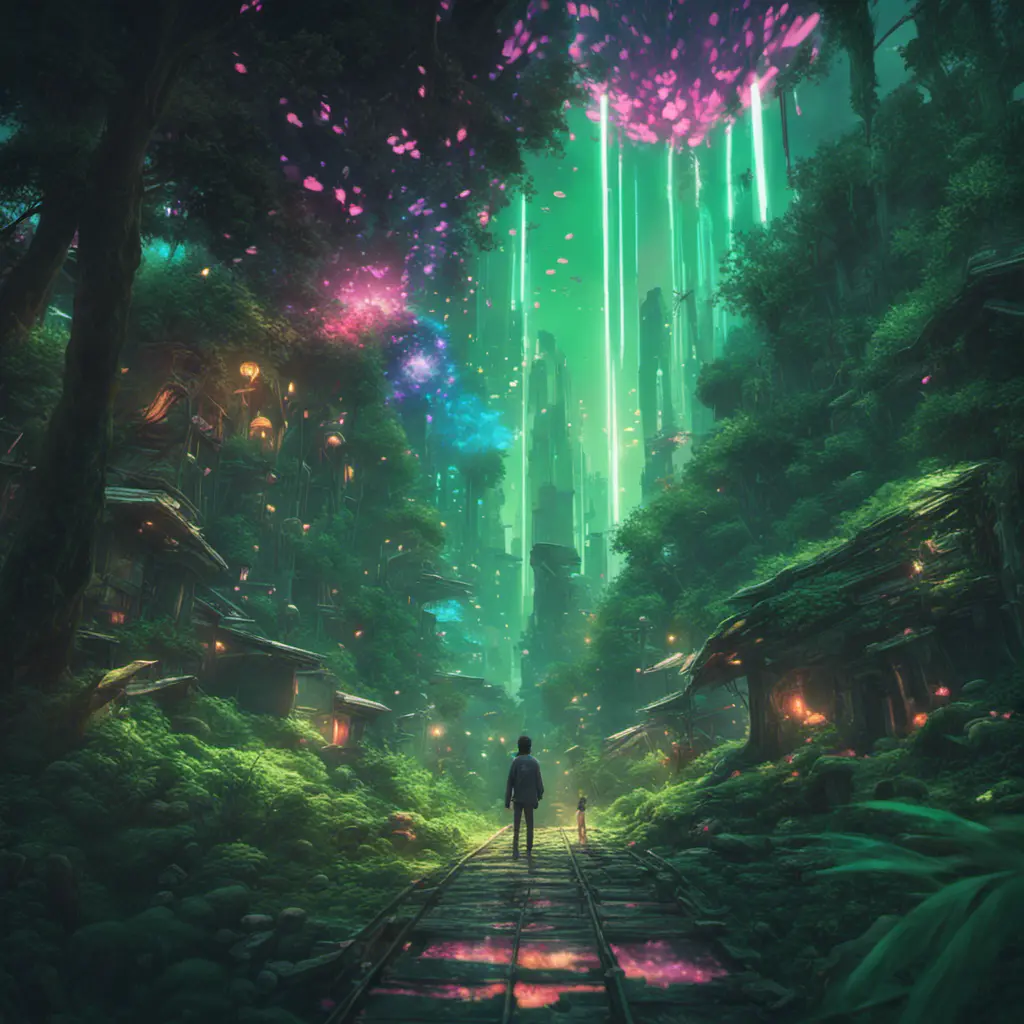 Studio ghibli, rocket explosion, jungle, solar, green technology, optimist future, 8k, Bokeh effect, Cinematic Lighting, Iridescence, Vibrant by Beeple, Dan Mumford, Greg Rutkowski, WLOP