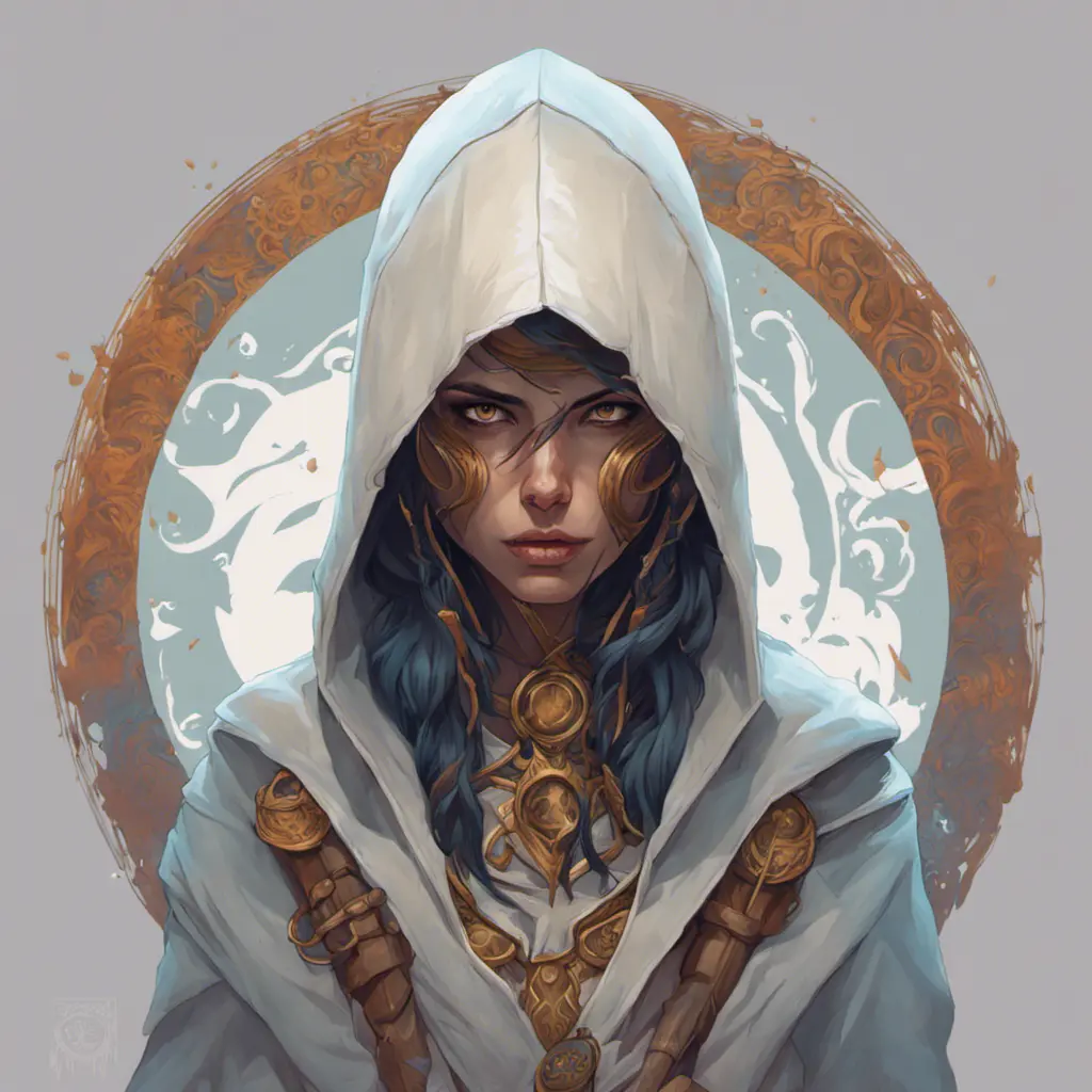 Kassandra white hooded assassin, Highly Detailed, Vibrant Colors, Ink Art, Fantasy, Dark by Peter Mohrbacher