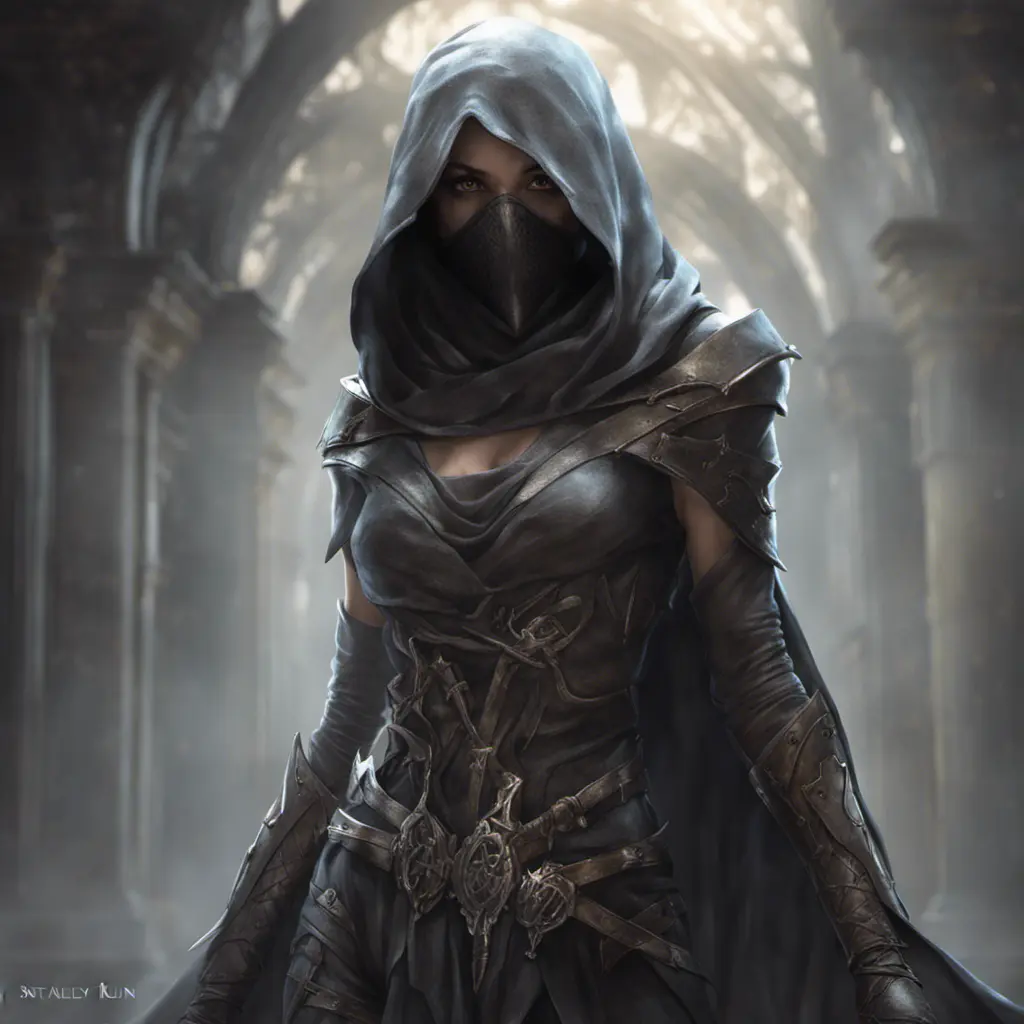 Veiled female wraith assassin, 8k, Gothic and Fantasy, Elden Ring, Photo Realistic, Dynamic Lighting by Stanley Artgerm Lau, Greg Rutkowski