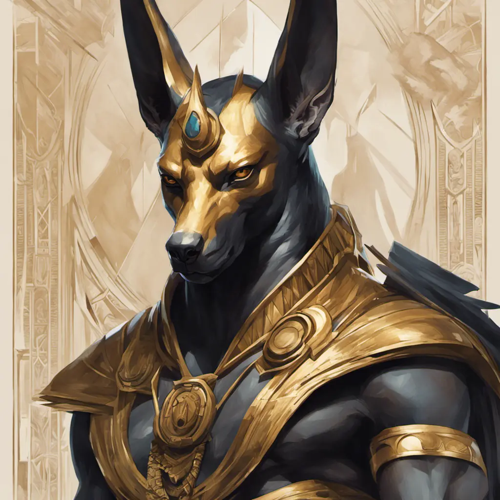 close up fierce looking egyptian god Anubis, 4k, Highly Detailed, Hyper Detailed, Powerful, Artstation, Vintage Illustration, Digital Painting, Sharp Focus, Smooth, Concept Art by Stanley Artgerm Lau, Alphonse Mucha, Greg Rutkowski