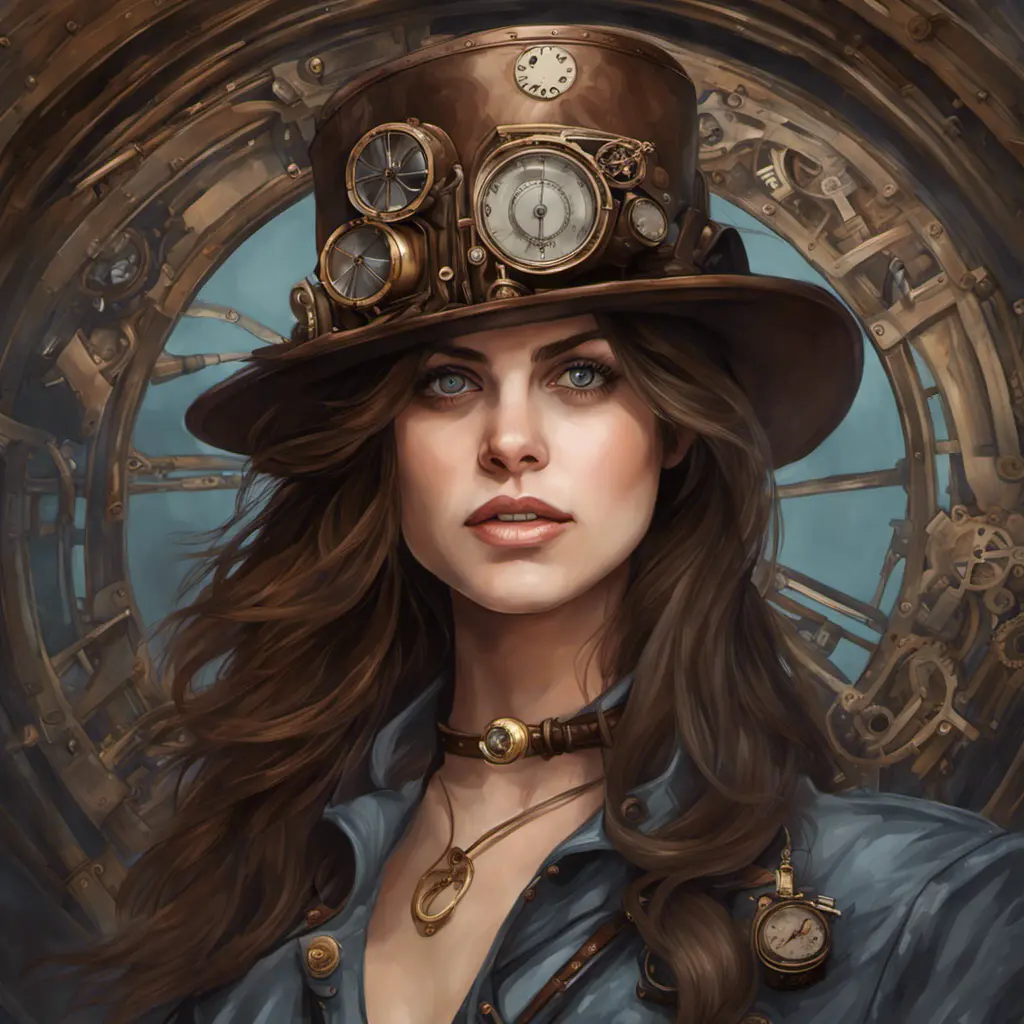 Steampunk portrait of Alexandra Daddario, Highly Detailed, Intricate, Artstation, Beautiful, Digital Painting, Sharp Focus, Concept Art, Elegant