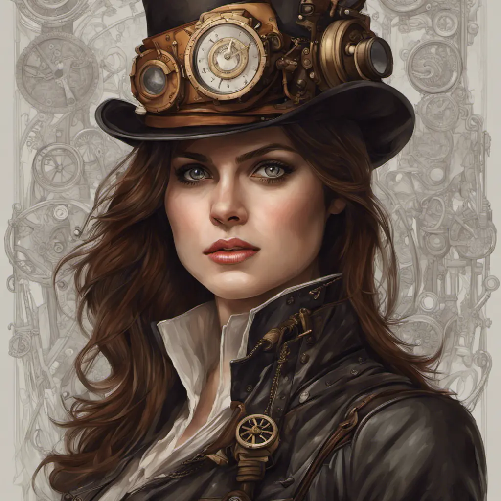 Steampunk portrait of Alexandra Daddario, Highly Detailed, Intricate, Artstation, Beautiful, Digital Painting, Sharp Focus, Concept Art, Elegant