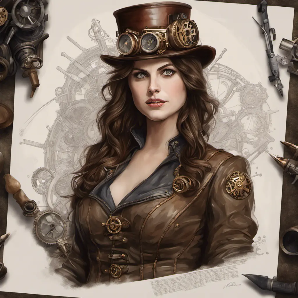 Steampunk portrait of Alexandra Daddario, Highly Detailed, Intricate, Artstation, Beautiful, Digital Painting, Sharp Focus, Concept Art, Elegant