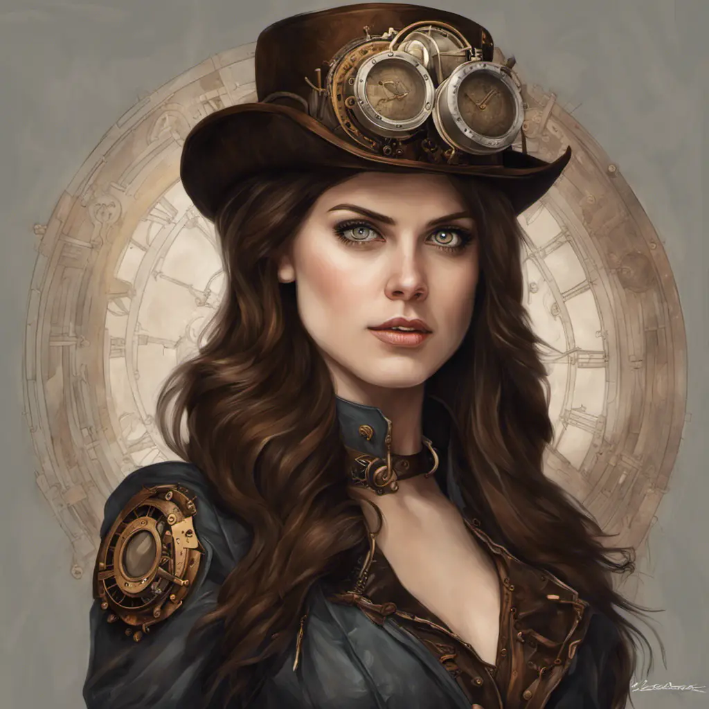 Steampunk portrait of Alexandra Daddario, Highly Detailed, Intricate, Artstation, Beautiful, Digital Painting, Sharp Focus, Concept Art, Elegant