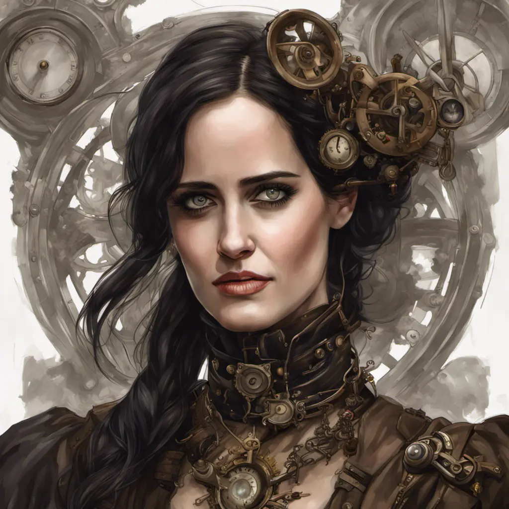 Steampunk portrait of Eva Green, Highly Detailed, Intricate, Artstation, Beautiful, Digital Painting, Sharp Focus, Concept Art, Elegant