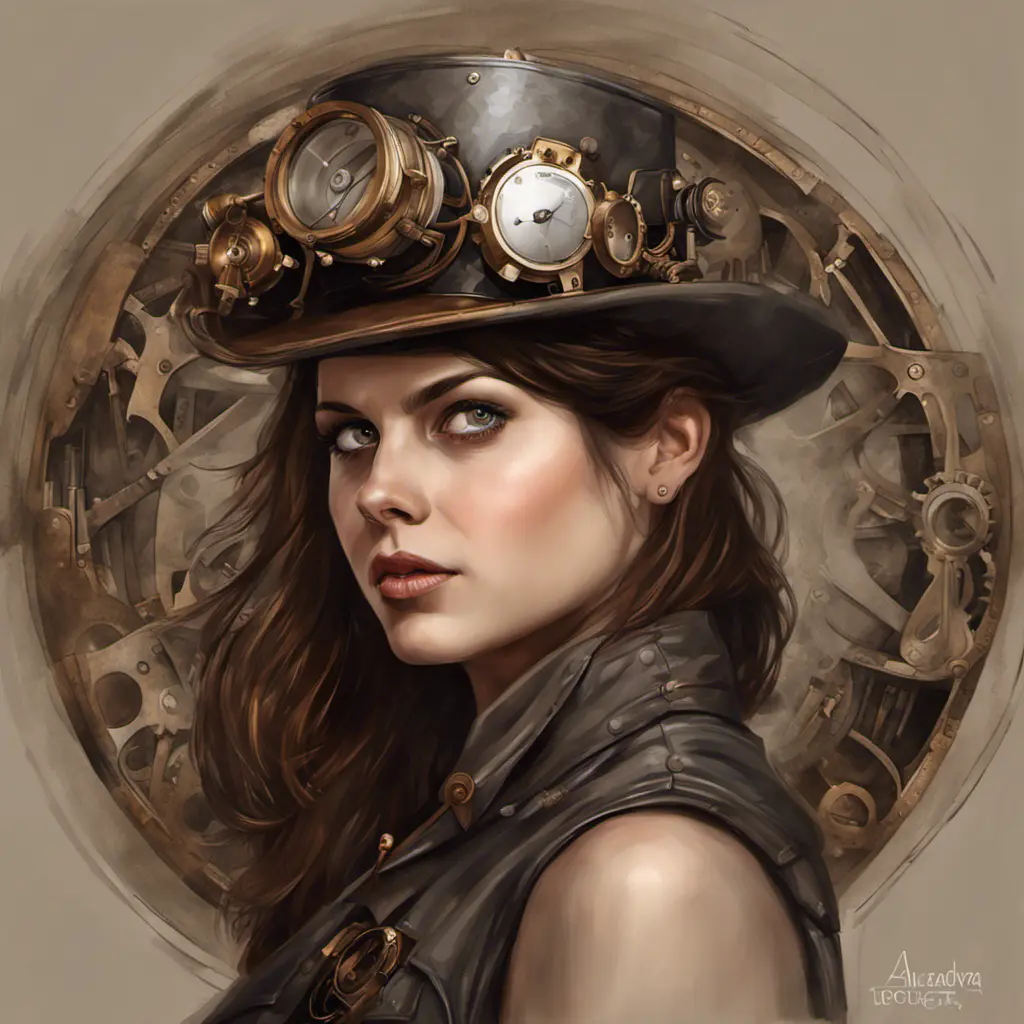 Steampunk portrait of Alexandra Daddario, Highly Detailed, Intricate, Artstation, Beautiful, Digital Painting, Sharp Focus, Concept Art, Elegant